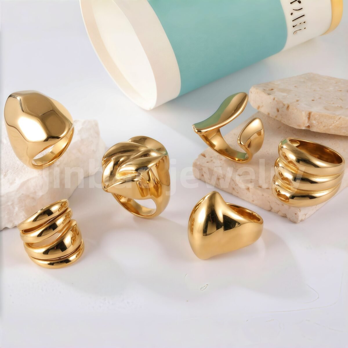 24K Gold PVD Stainless Steel Titanium Bold Contemporary Women's Ring - Image 1