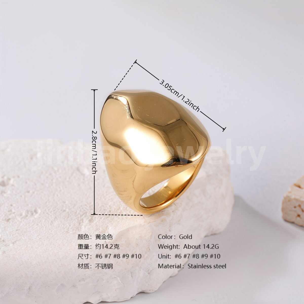 24K Gold PVD Stainless Steel Titanium Bold Contemporary Women's Ring - Image 2