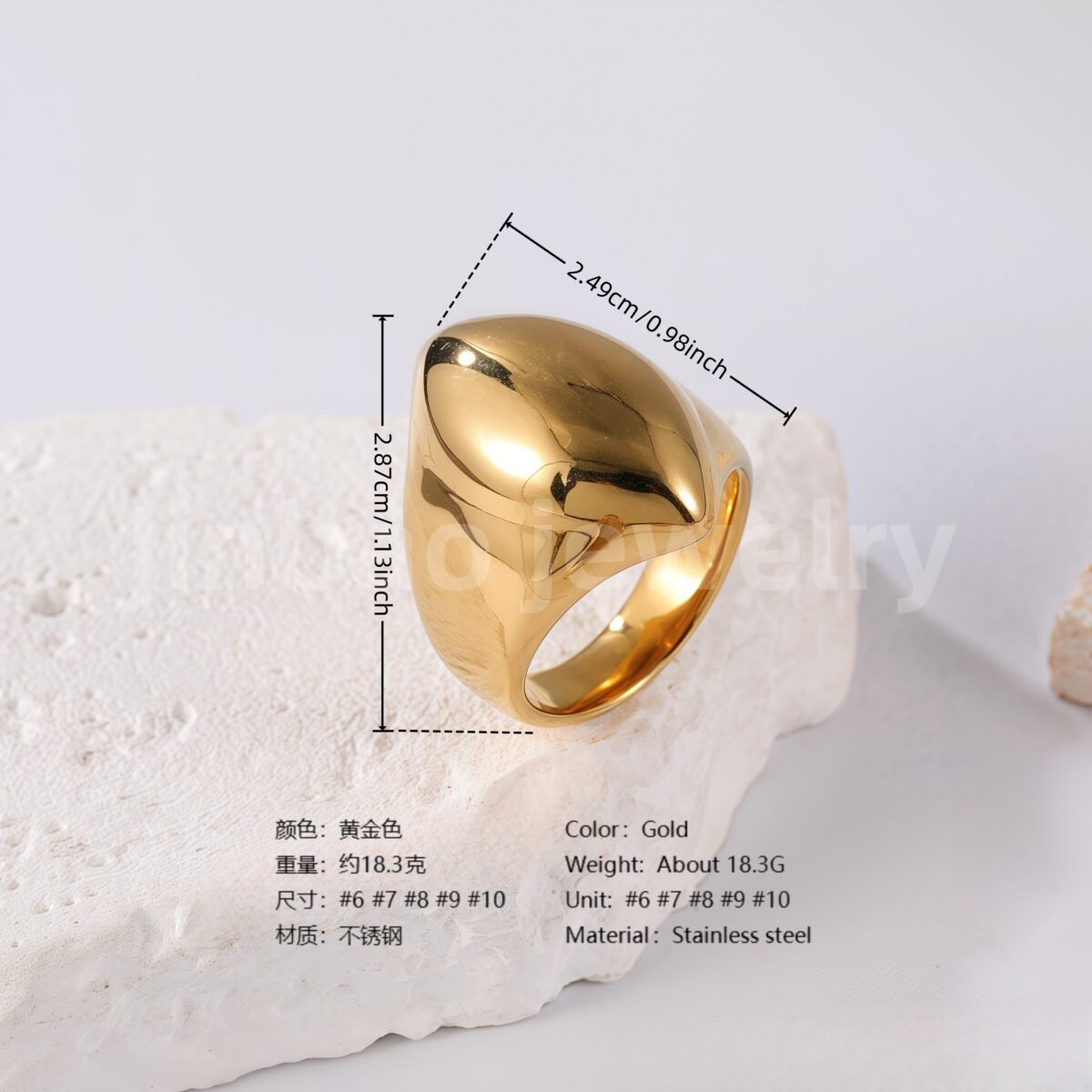 24K Gold PVD Stainless Steel Titanium Bold Contemporary Women's Ring - Image 3