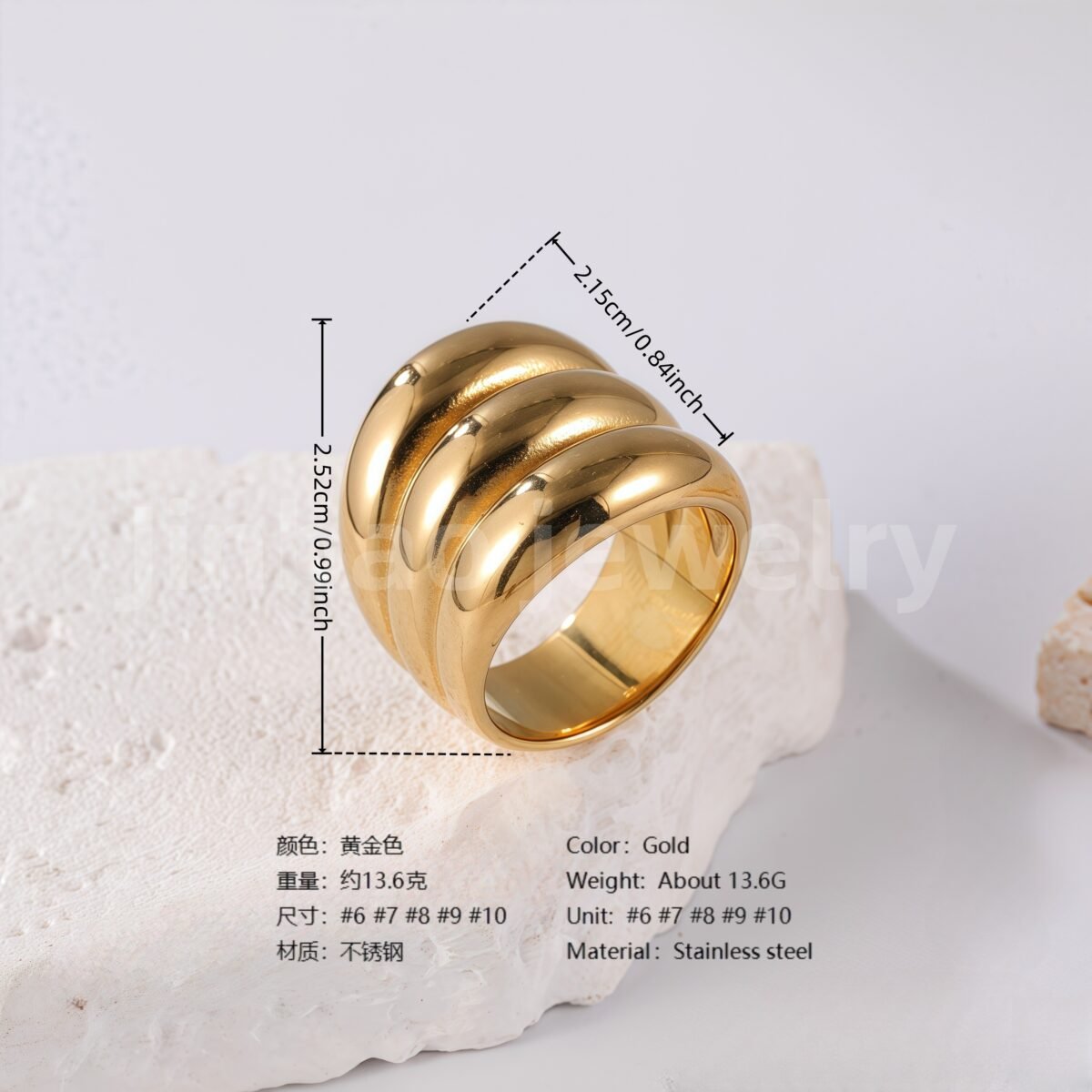 24K Gold PVD Stainless Steel Titanium Bold Contemporary Women's Ring - Image 5