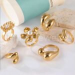 24K Gold PVD Stainless Steel Titanium Pearl Blossom Women's Ring