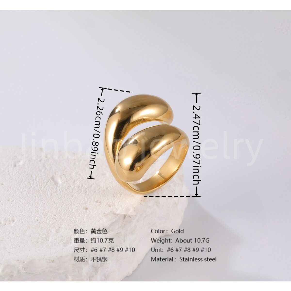 24K Gold PVD Stainless Steel Titanium Pearl Blossom Women's Ring - Image 6
