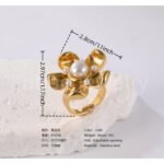 24K Gold PVD Stainless Steel Titanium Pearl Blossom Women's Ring - Image 2