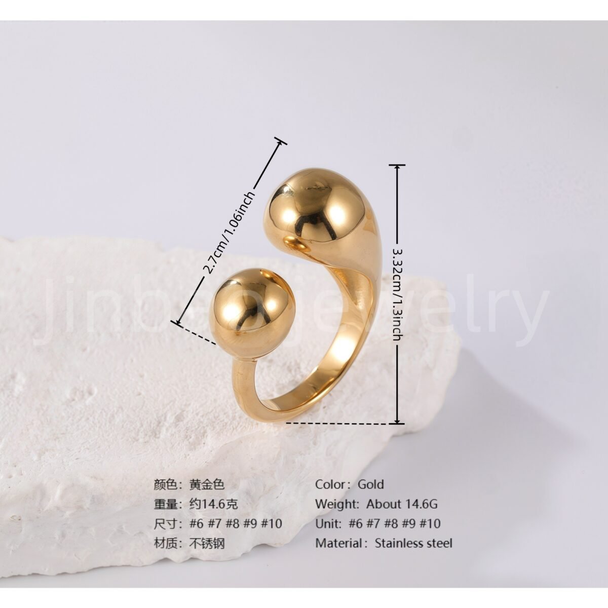 24K Gold PVD Stainless Steel Titanium Pearl Blossom Women's Ring - Image 7