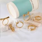 24K Gold PVD Stainless Steel Titanium Bead and Pearl Harmony Women's Ring