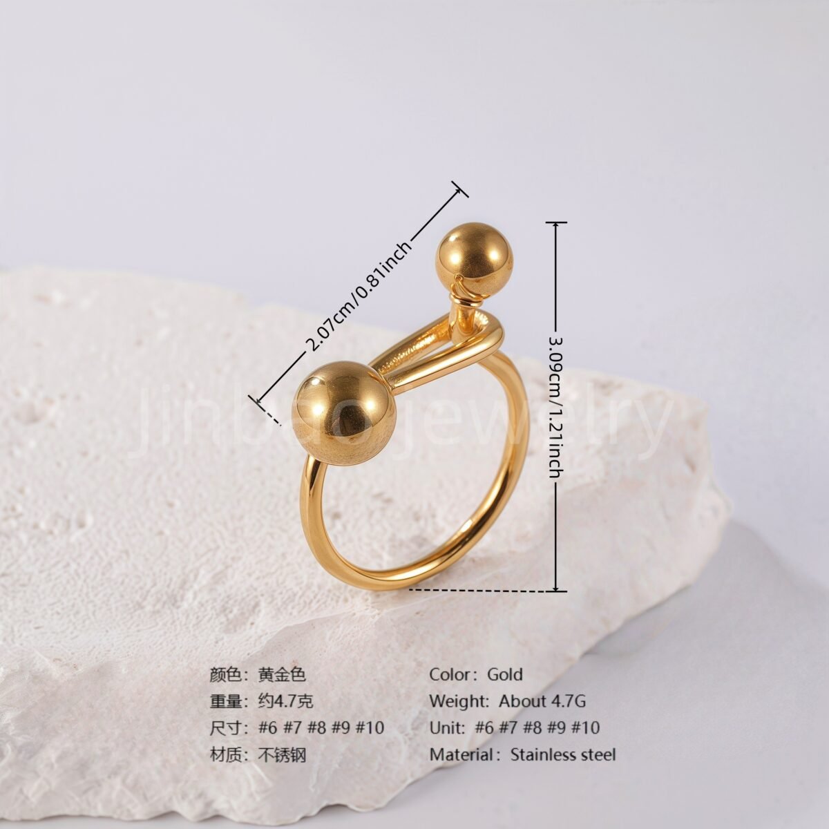 24K Gold PVD Stainless Steel Titanium Bead and Pearl Harmony Women's Ring - Image 5