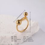 24K Gold PVD Stainless Steel Titanium Bead and Pearl Harmony Women's Ring - Image 5
