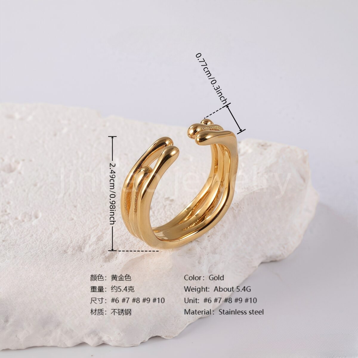 24K Gold PVD Stainless Steel Titanium Bead and Pearl Harmony Women's Ring - Image 6