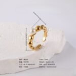 24K Gold PVD Stainless Steel Titanium Bead and Pearl Harmony Women's Ring - Image 4