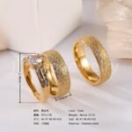 24k Gold-Plating 3 pc His & Her Wedding Ring Set Hypoallergenic, Cubic Zirconia Ring - Image 5