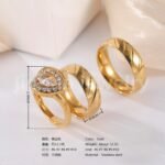 24k Gold-Plating 3 pc His & Her Wedding Ring Set Hypoallergenic, Cubic Zirconia Ring - Image 3