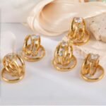3 pc His & Her Gleaming Elegance Wedding Ring Set Hypoallergenic 24k Gold, Cubic Zirconia, Size 6-10 - Image 2