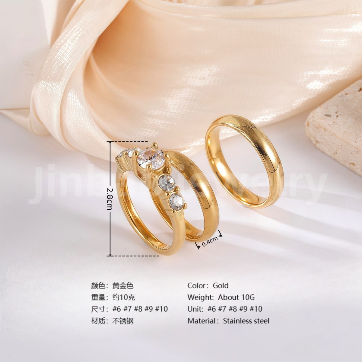 3 pc His & Her Gleaming Elegance Wedding Ring Set Hypoallergenic 24k Gold, Cubic Zirconia, Size 6-10 - Image 7