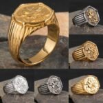 24K Gold PVD Stainless Steel Titanium Antique Coin Men's Ring