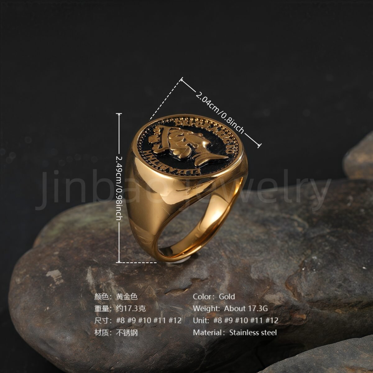 24K Gold PVD Stainless Steel Titanium Monarch's Coin Men's Ring - Image 4