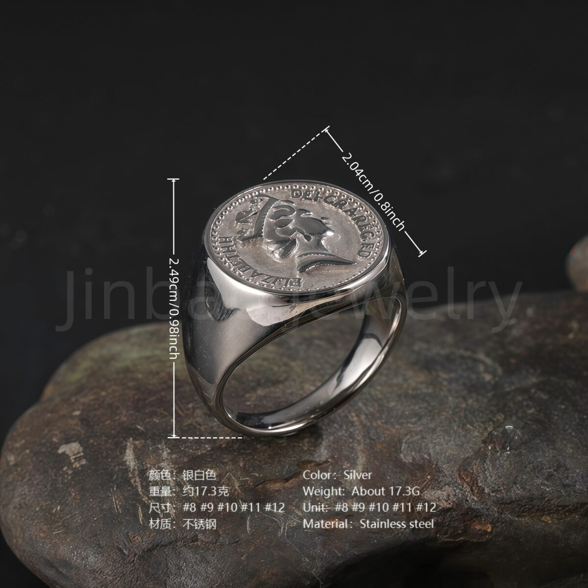 24K Gold PVD Stainless Steel Titanium Monarch's Coin Men's Ring - Image 6