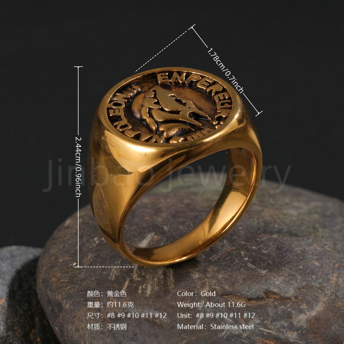 24K Gold PVD Stainless Steel Titanium Victorious Emblem Coin Men's Ring - Image 6