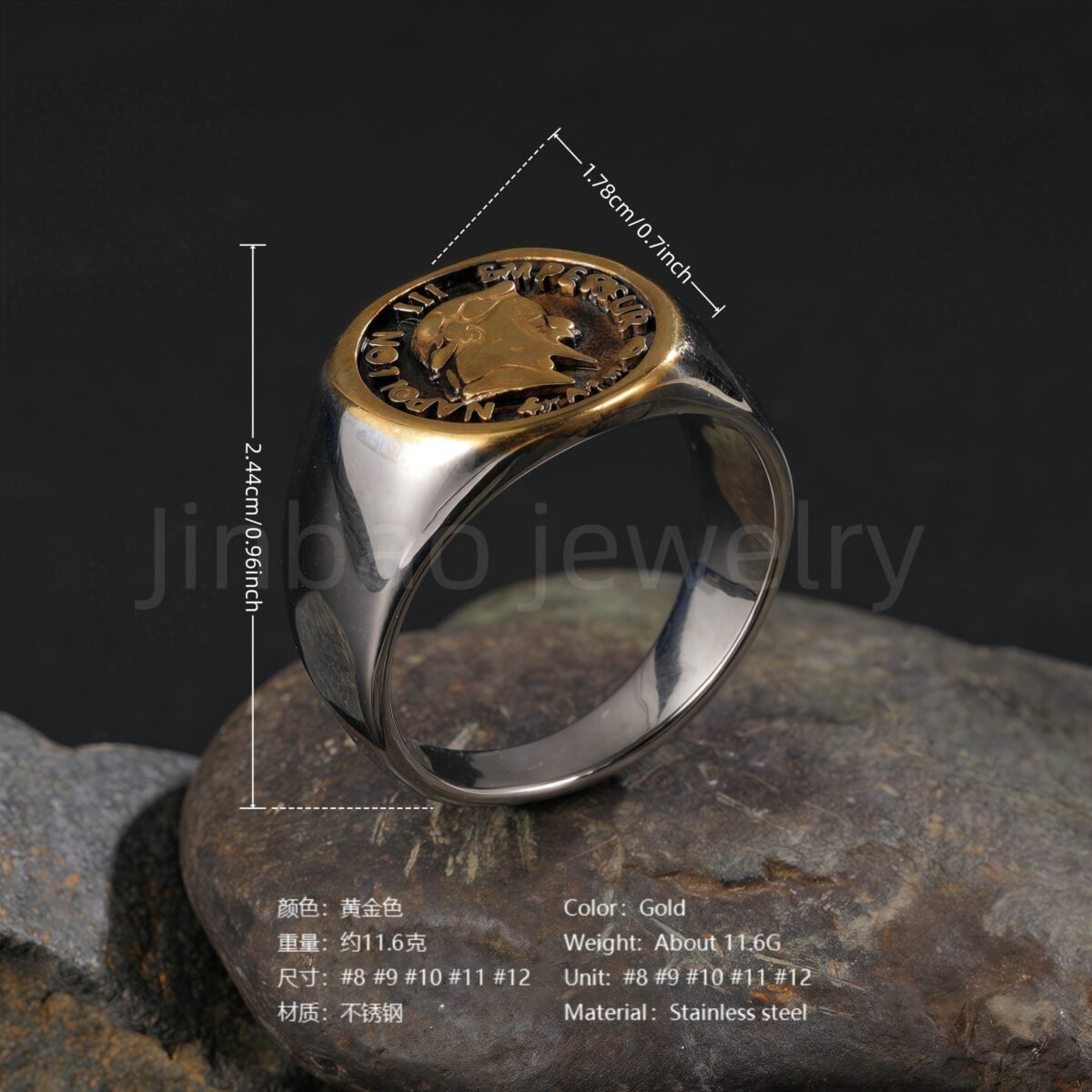 24K Gold PVD Stainless Steel Titanium Victorious Emblem Coin Men's Ring - Image 7