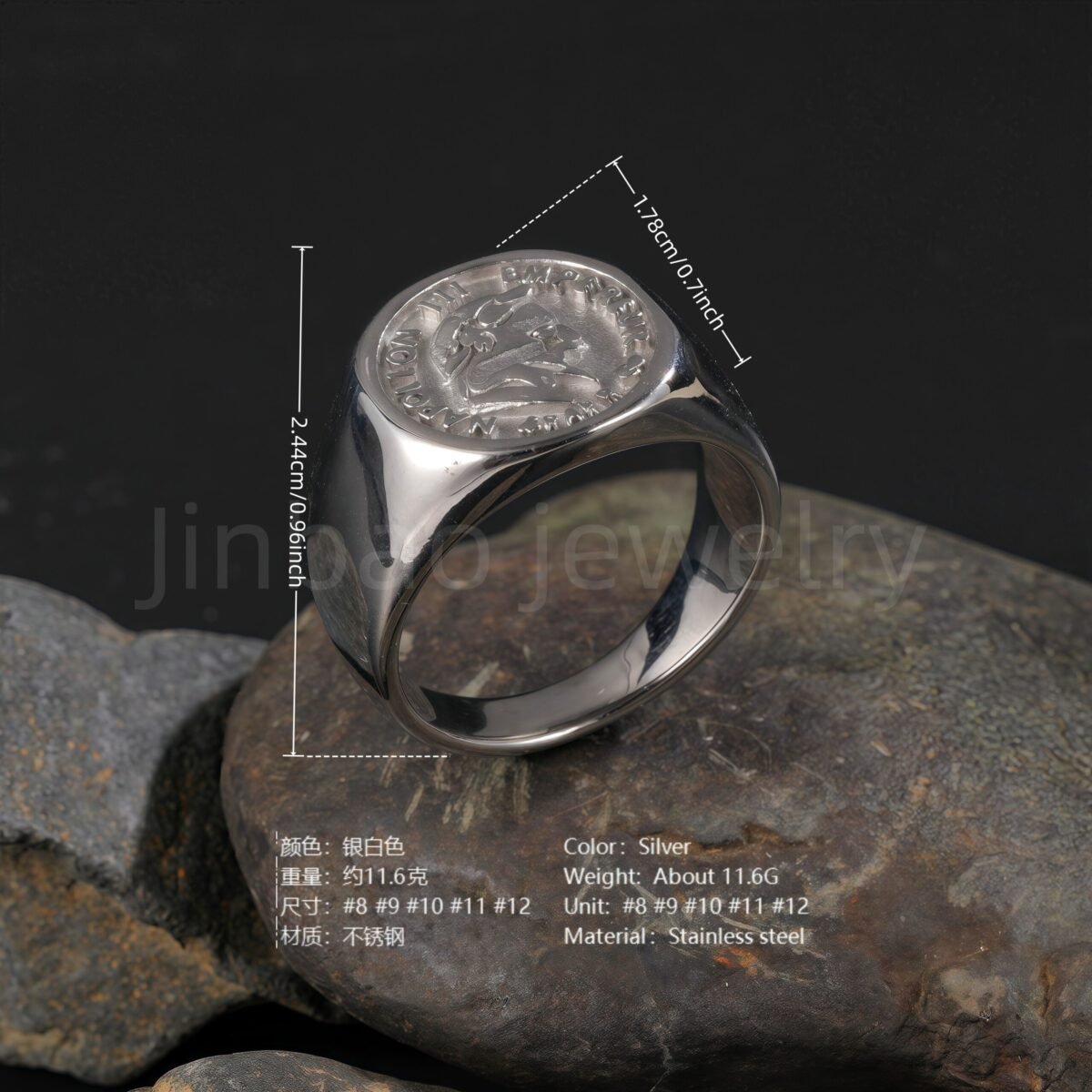 24K Gold PVD Stainless Steel Titanium Victorious Emblem Coin Men's Ring - Image 8