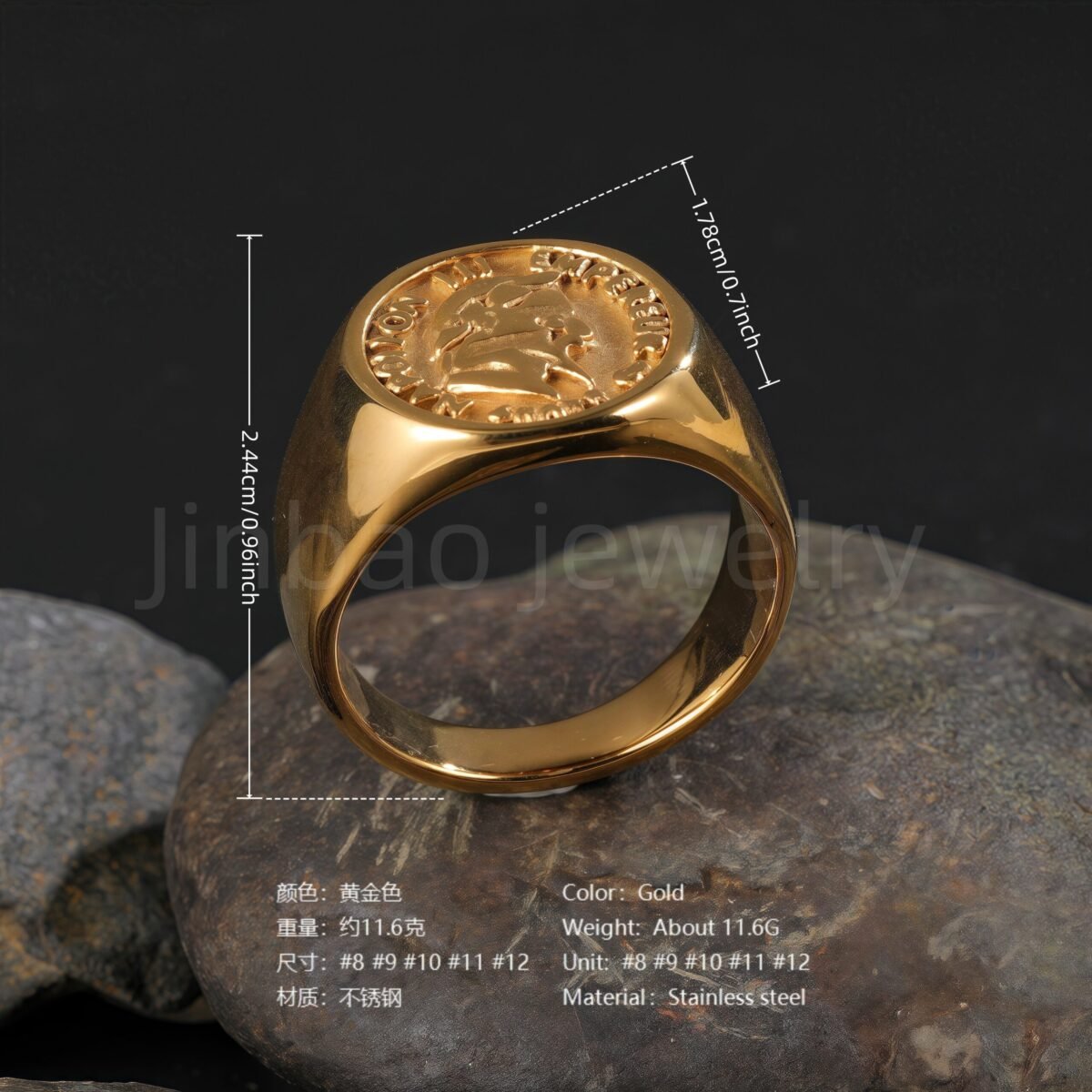 24K Gold PVD Stainless Steel Titanium Victorious Emblem Coin Men's Ring - Image 5