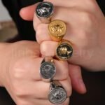 24K Gold PVD Stainless Steel Titanium Monarch's Coin Men's Ring - Image 2