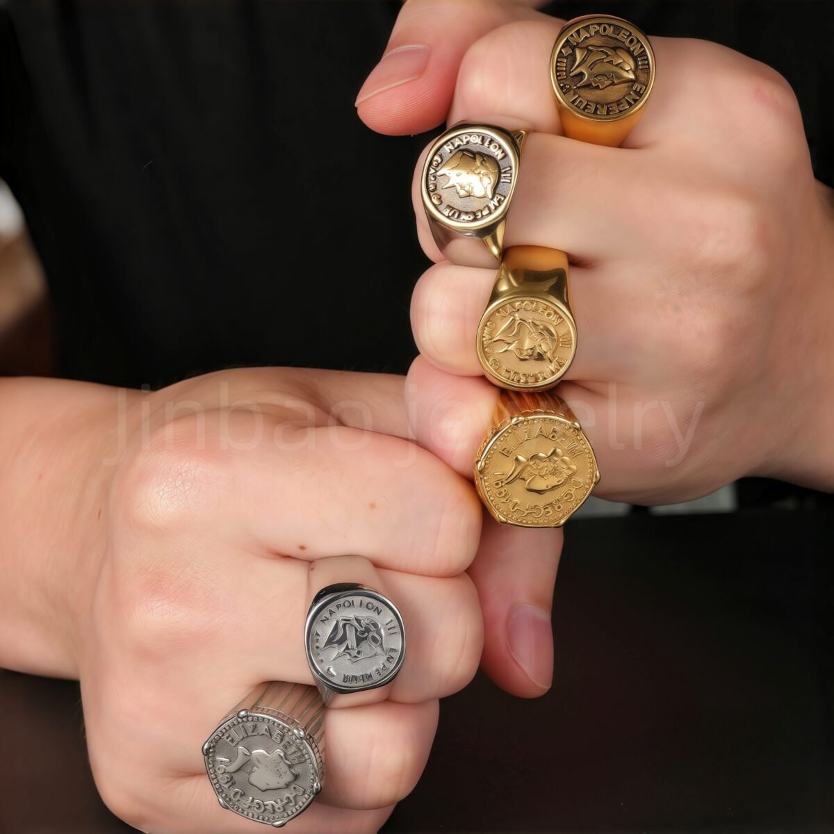 24K Gold PVD Stainless Steel Titanium Victorious Emblem Coin Men's Ring - Image 2
