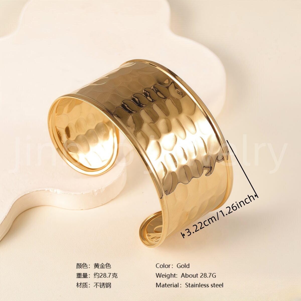 Elegant Floral Engraving 24K Gold PVD Stainless Steel Titanium Women's Bangle - Image 2