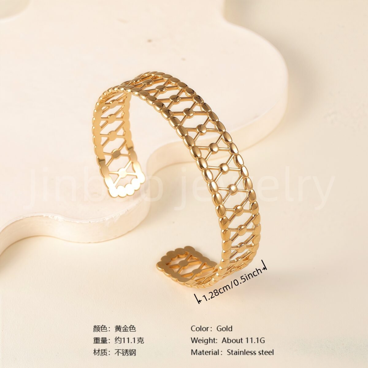 Classic Chain Design 24K Gold PVD Stainless Steel Titanium Women's Bangle - Image 6