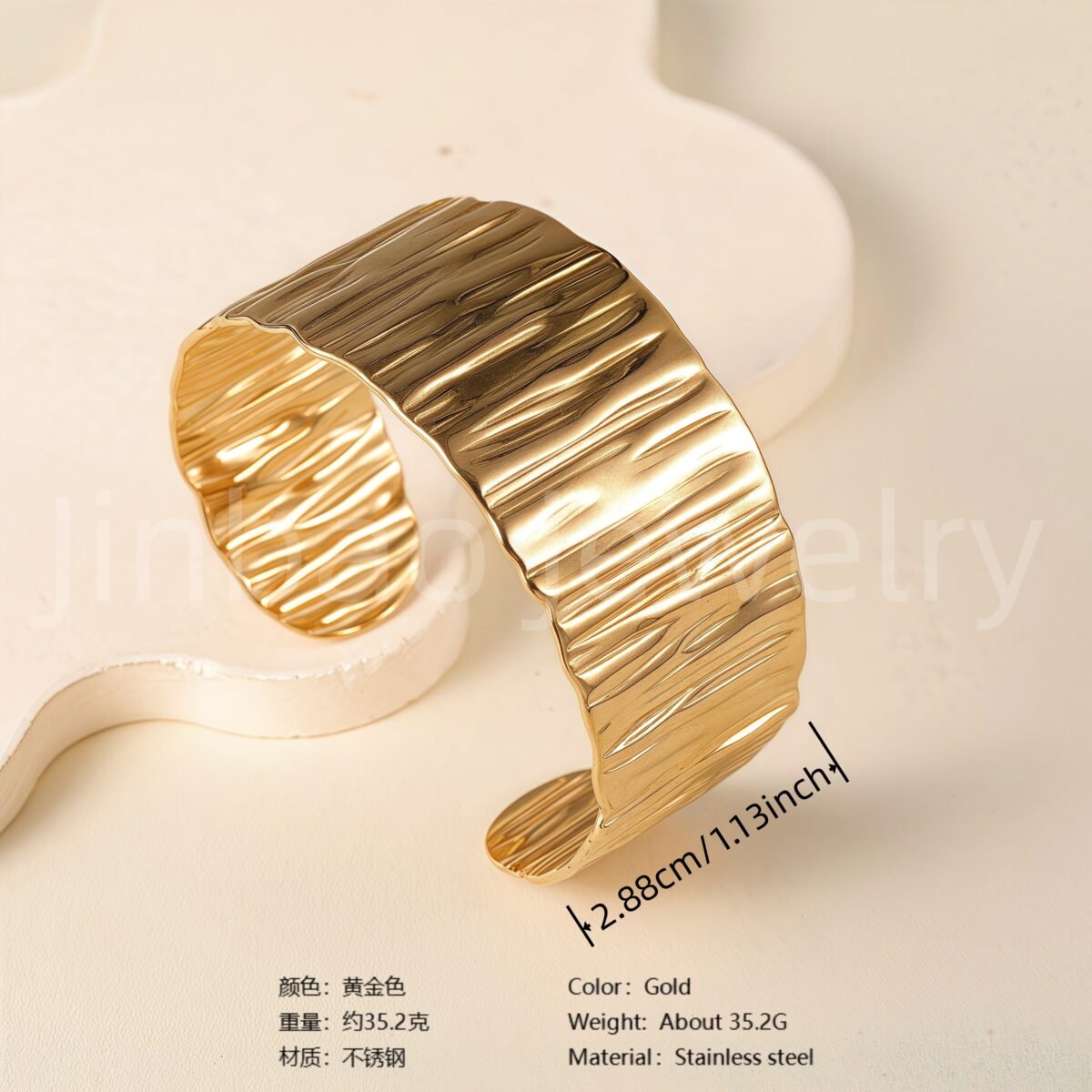 Elegant Floral Engraving 24K Gold PVD Stainless Steel Titanium Women's Bangle - Image 6