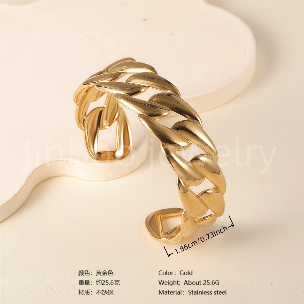 Classic Chain Design 24K Gold PVD Stainless Steel Titanium Women's Bangle - Image 9