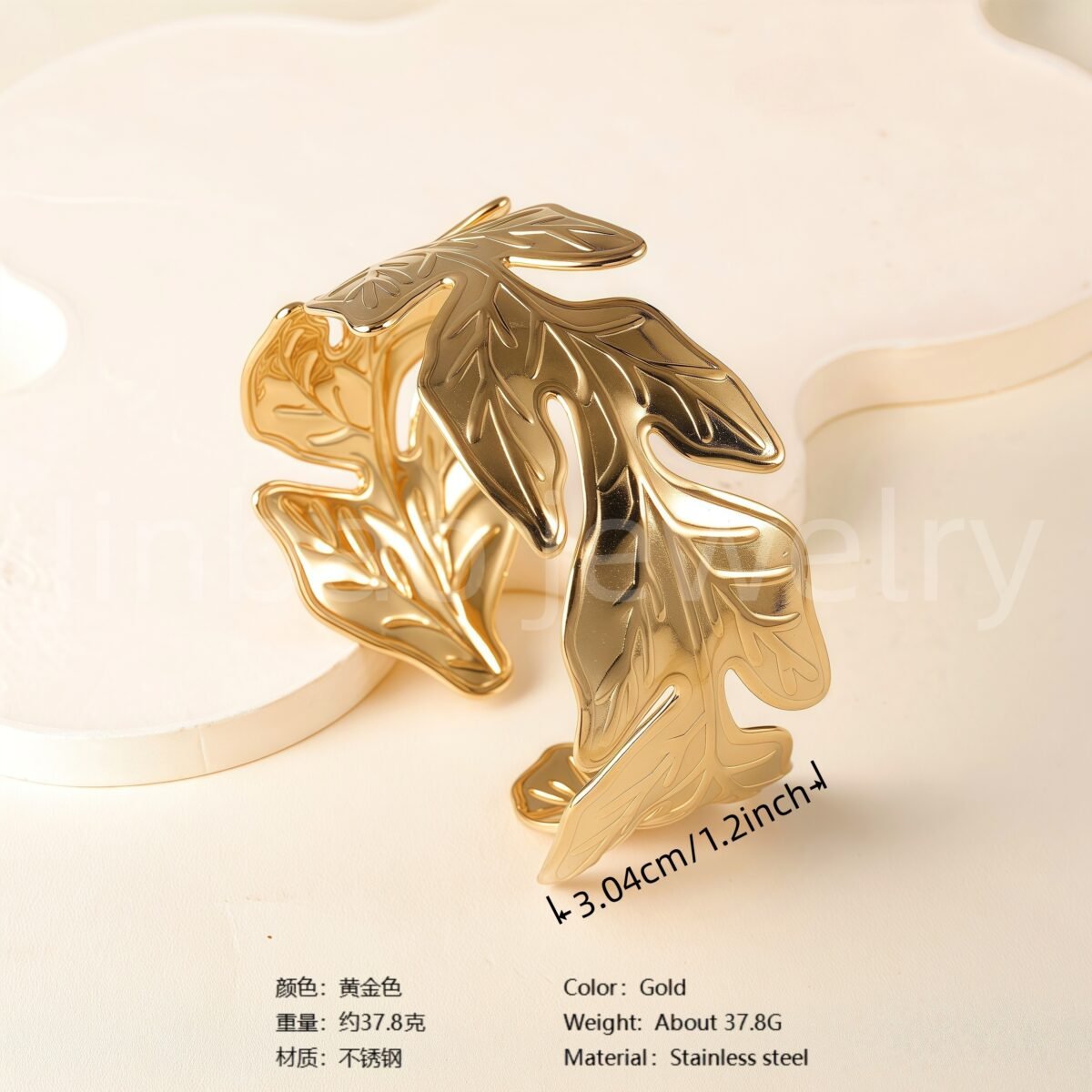 Elegant Floral Engraving 24K Gold PVD Stainless Steel Titanium Women's Bangle - Image 10