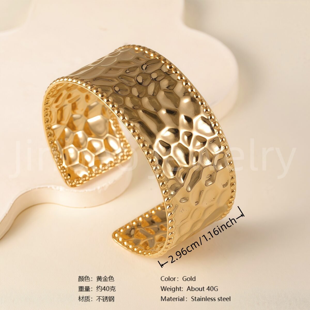 Elegant Floral Engraving 24K Gold PVD Stainless Steel Titanium Women's Bangle - Image 4