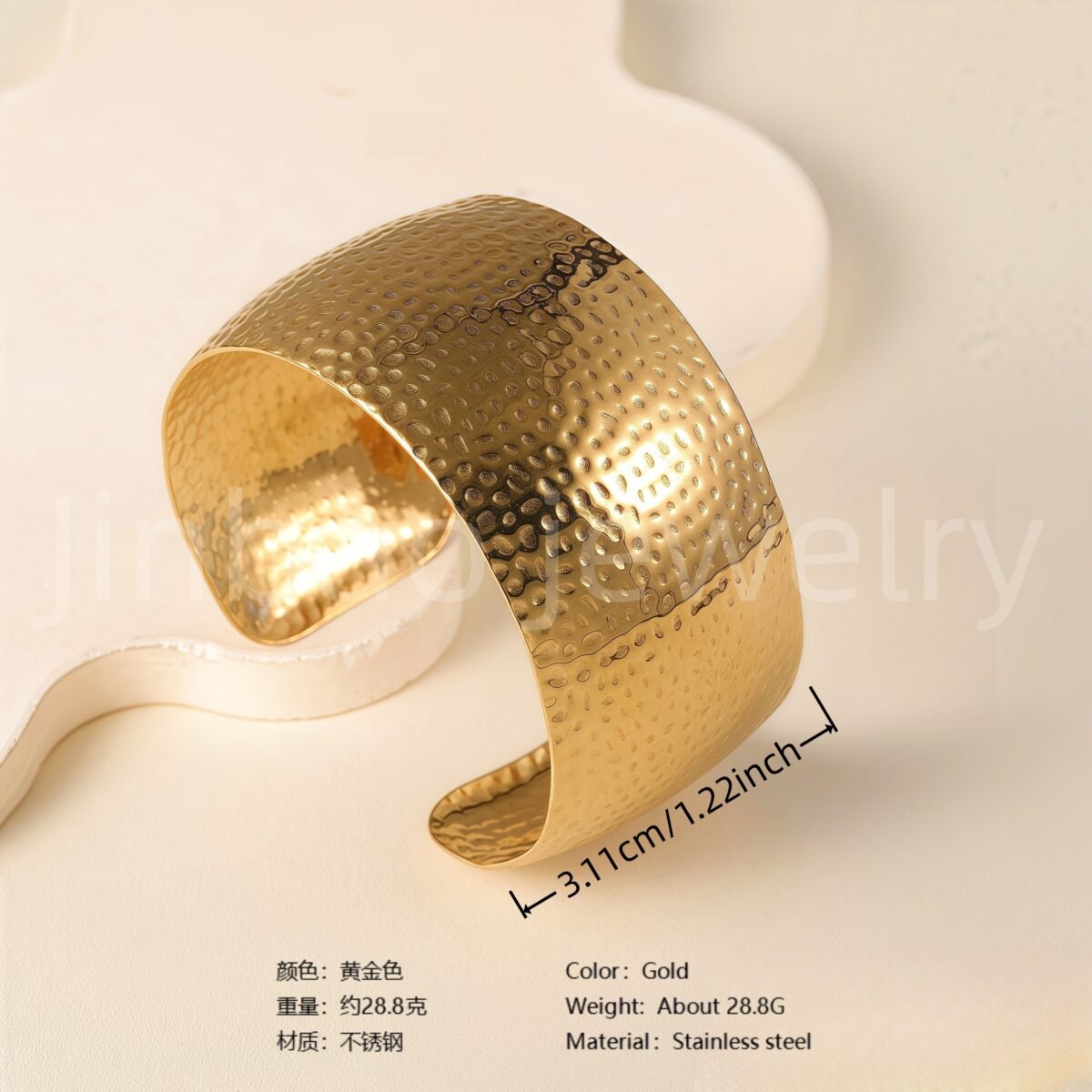 Elegant Floral Engraving 24K Gold PVD Stainless Steel Titanium Women's Bangle - Image 3