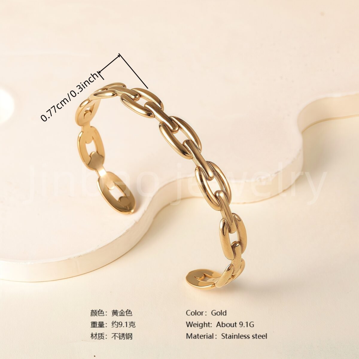 Classic Chain Design 24K Gold PVD Stainless Steel Titanium Women's Bangle - Image 4