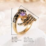 Vintage Multi-Gemstone Textured 24K Gold PVD Stainless Steel Titanium Women's Ring - Image 5