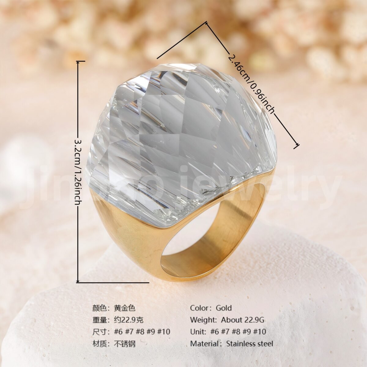 24K Gold PVD Stainless Steel Titanium Fashionable Multi-Color Gem Women's Ring丨K002622 - Image 4