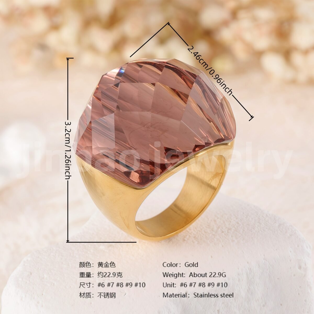 24K Gold PVD Stainless Steel Titanium Fashionable Multi-Color Gem Women's Ring丨K002622 - Image 6