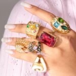Vintage Multi-Gemstone Textured 24K Gold PVD Stainless Steel Titanium Women's Ring