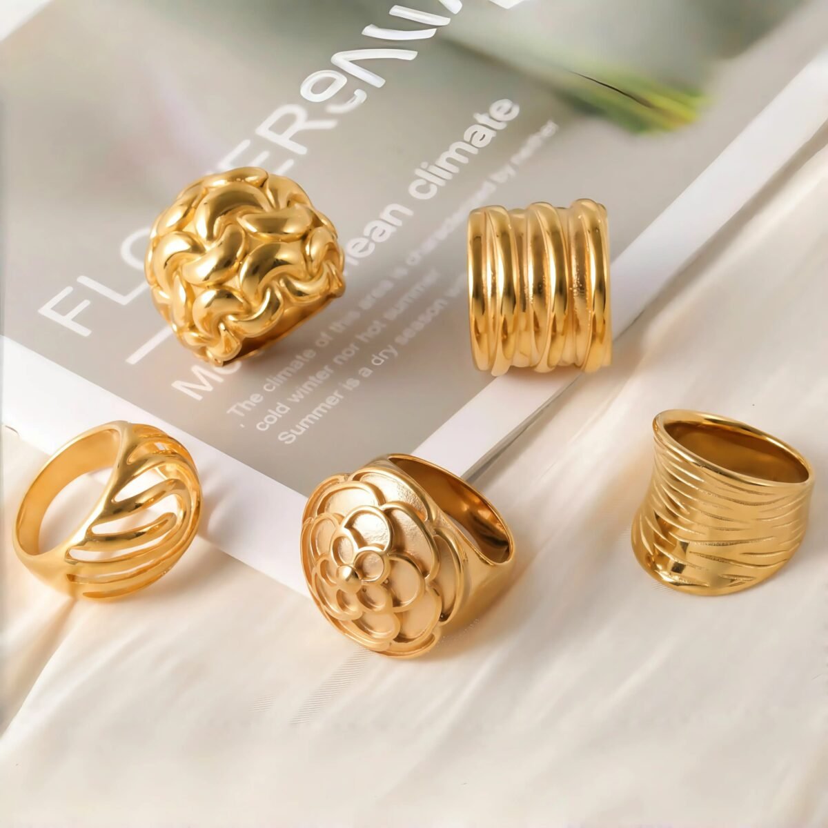 24K Gold-Plating Stainless Steel Fashion Sleek Modern Women's Ring - Image 1