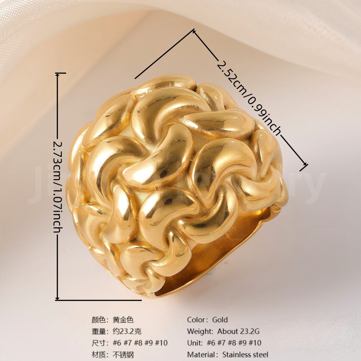 24K Gold-Plating Stainless Steel Fashion Sleek Modern Women's Ring - Image 2