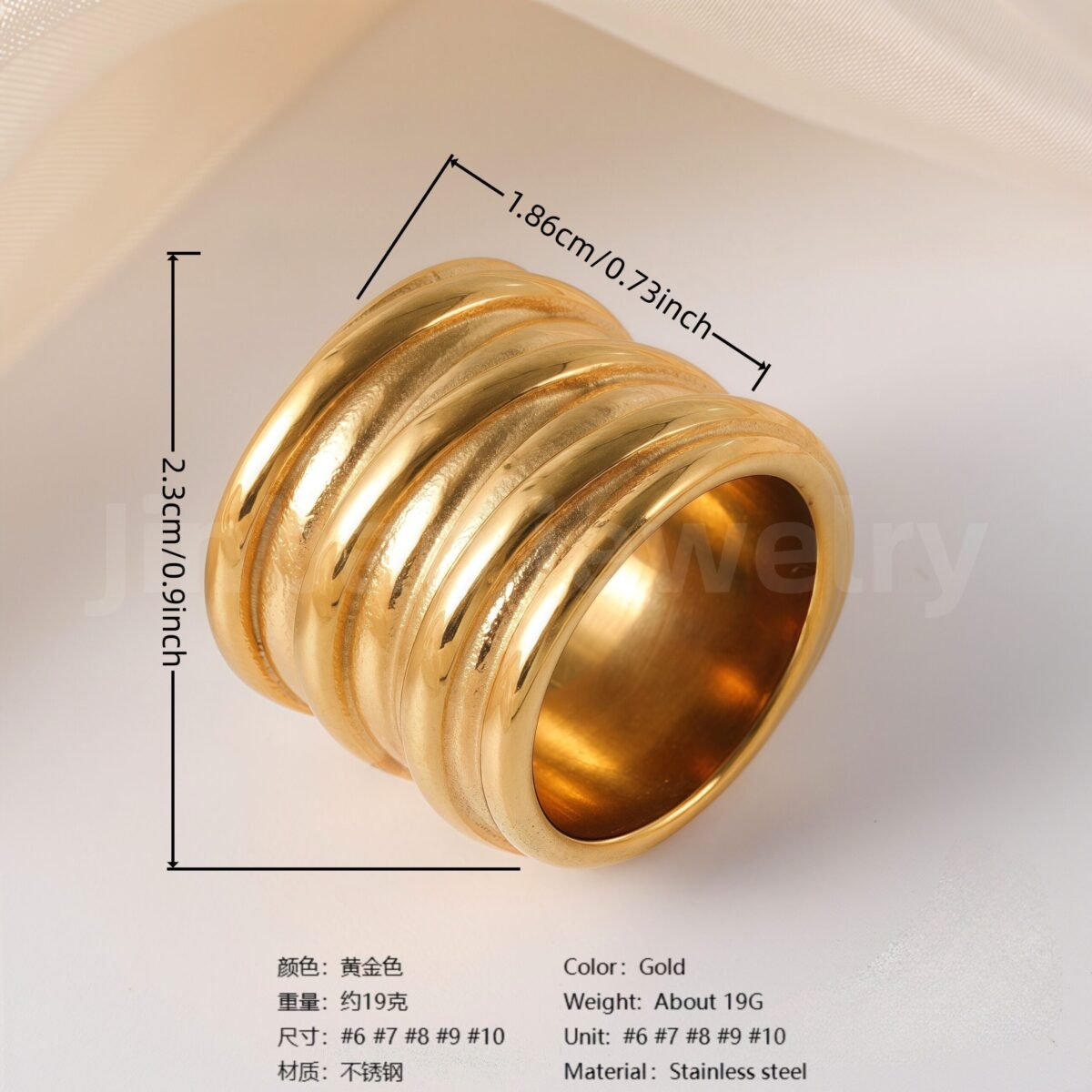 24K Gold-Plating Stainless Steel Fashion Sleek Modern Women's Ring - Image 10