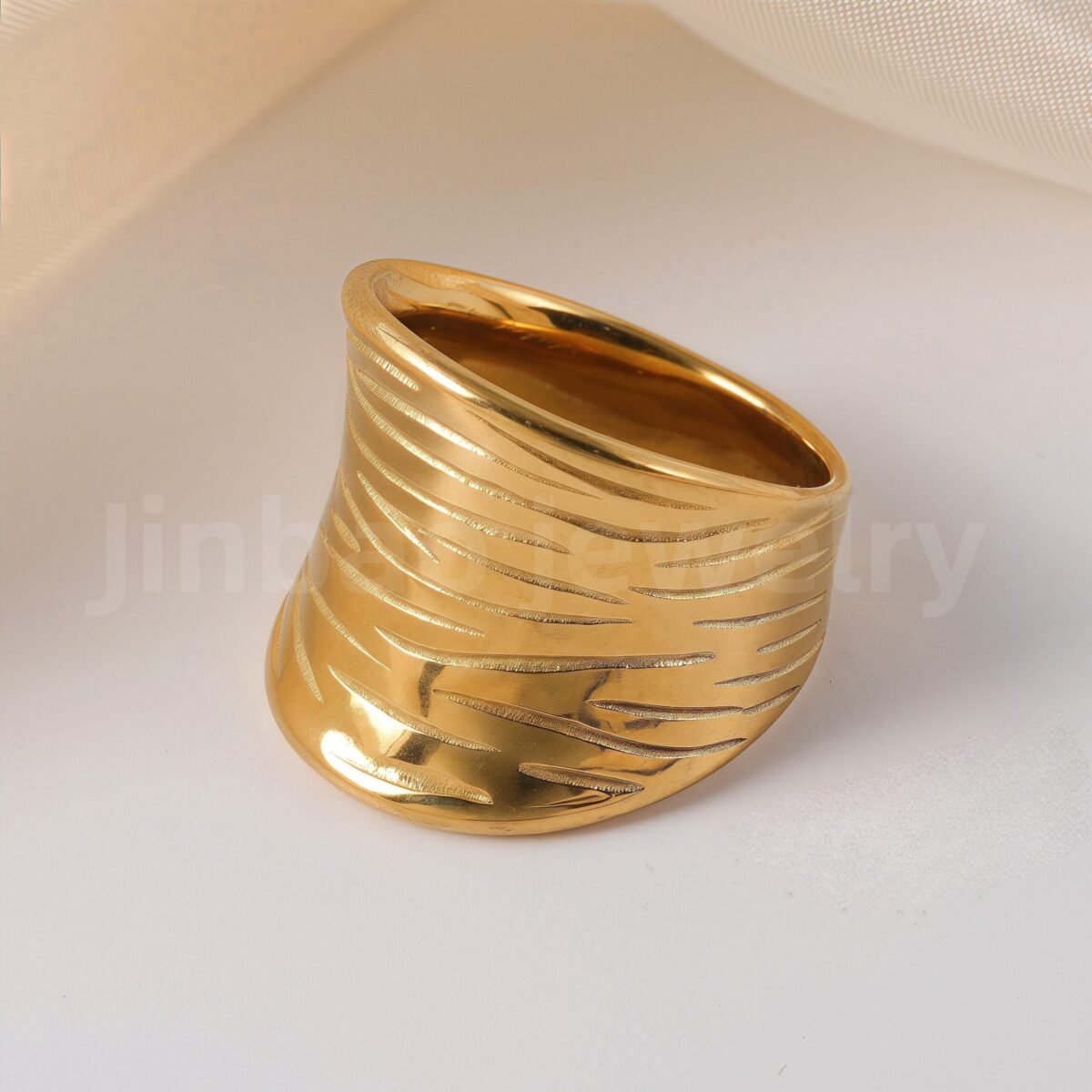 24K Gold-Plating Stainless Steel Fashion Sleek Modern Women's Ring - Image 9
