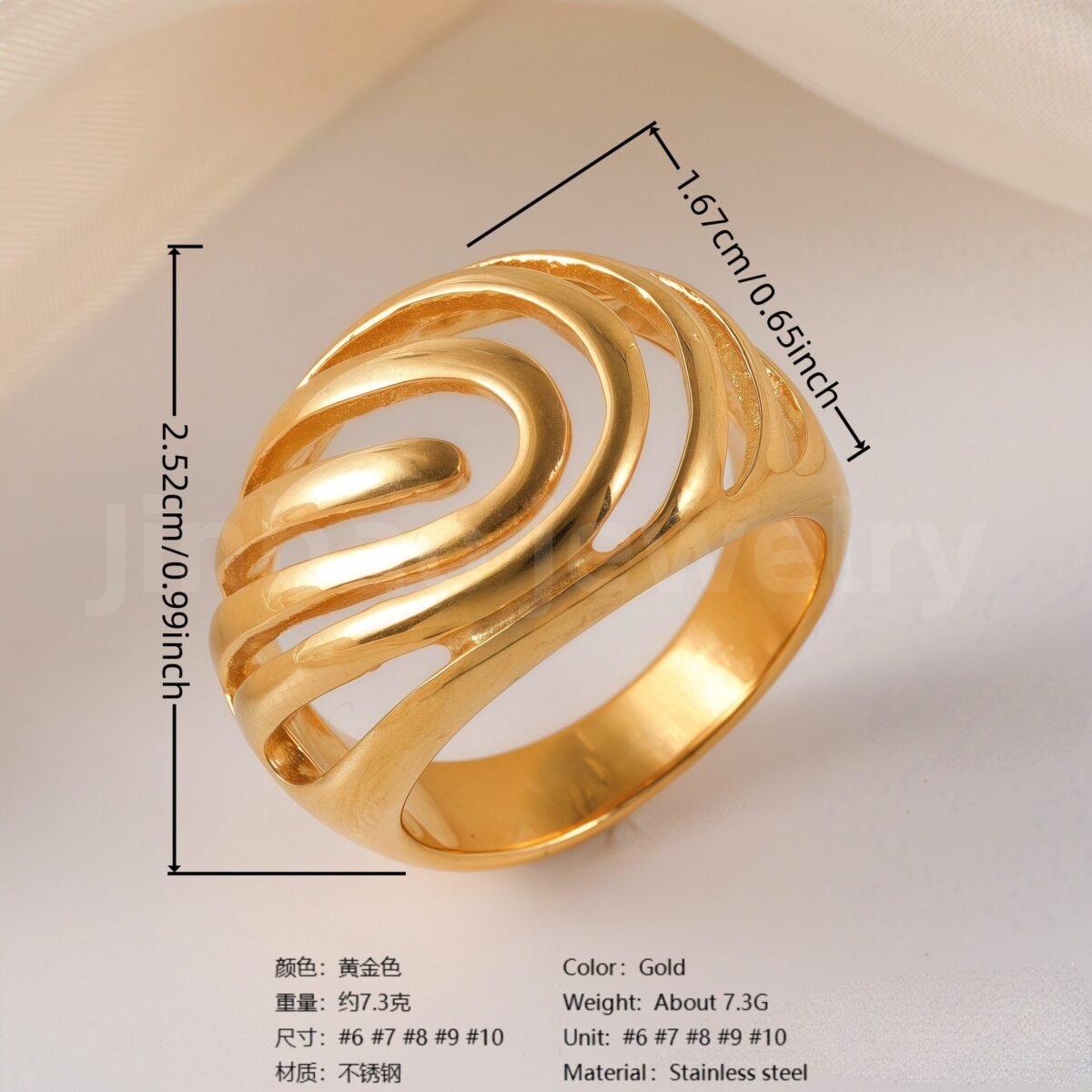 24K Gold-Plating Stainless Steel Fashion Sleek Modern Women's Ring - Image 6