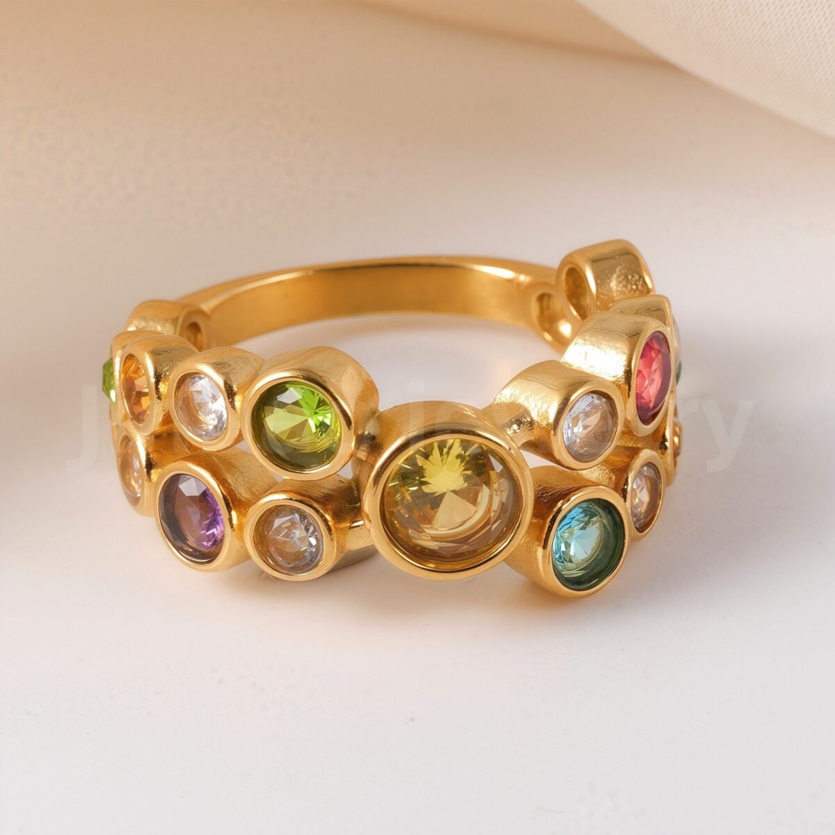 Luxury 24K Gold-Plating Stainless Steel Stunning Crystal Embellishments Women's Waterproof Ring - Image 3