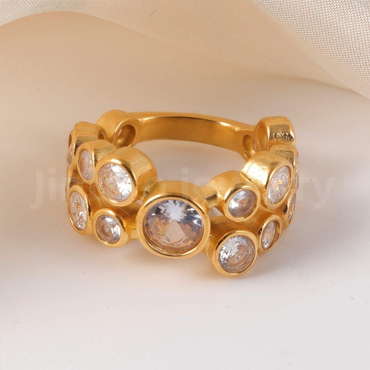 Luxury 24K Gold-Plating Stainless Steel Stunning Crystal Embellishments Women's Waterproof Ring - Image 5