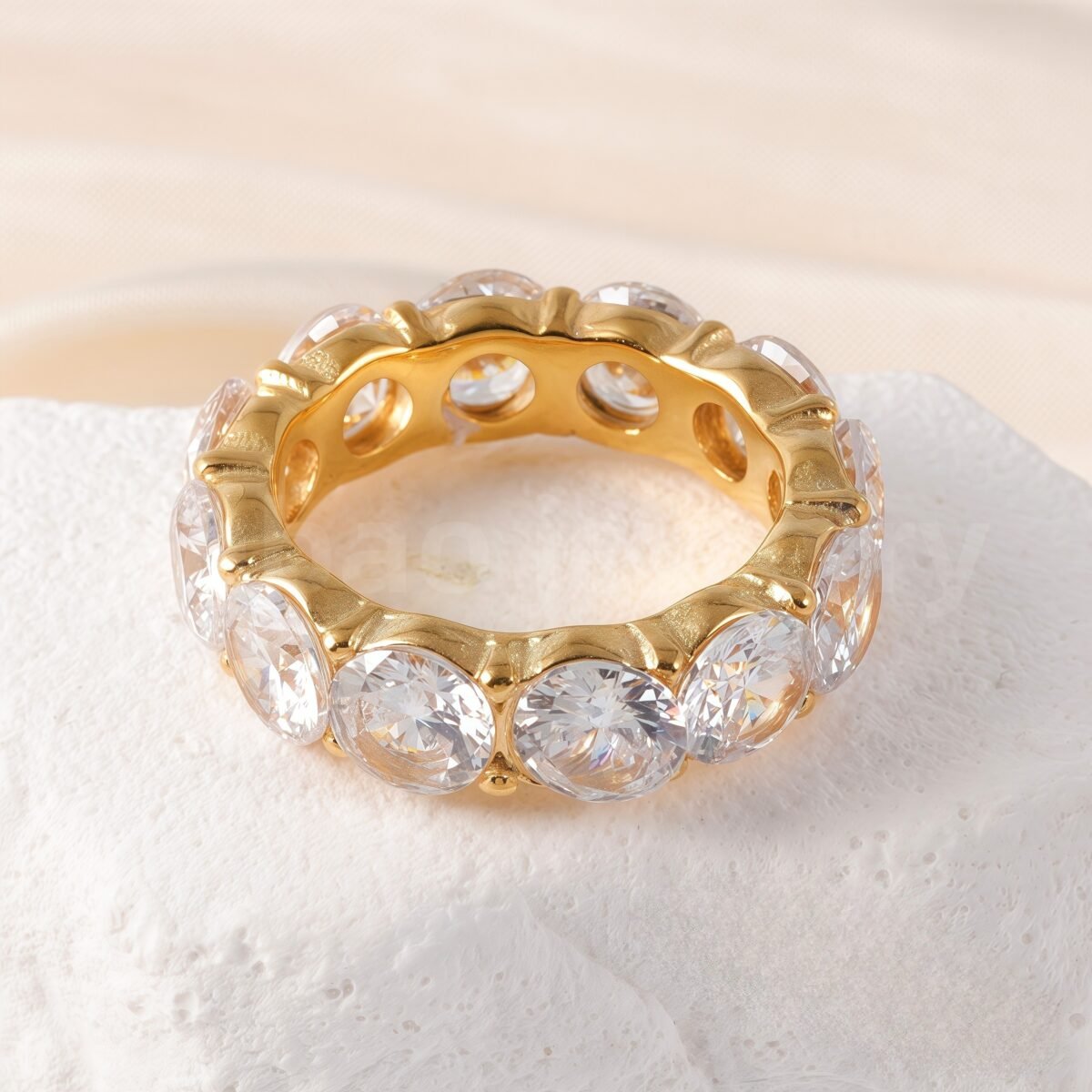 Luxury 24K Gold-Plating Stainless Steel Stunning Crystal Embellishments Women's Waterproof Ring - Image 7