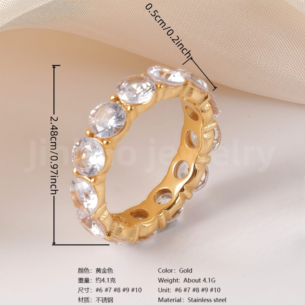 Luxury 24K Gold-Plating Stainless Steel Stunning Crystal Embellishments Women's Waterproof Ring - Image 8