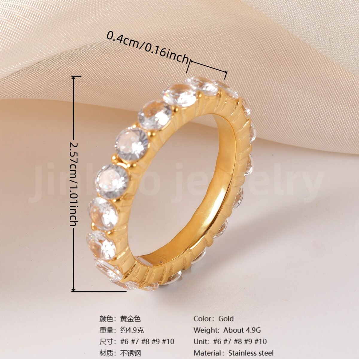Luxury 24K Gold-Plating Stainless Steel Stunning Crystal Embellishments Women's Waterproof Ring - Image 14