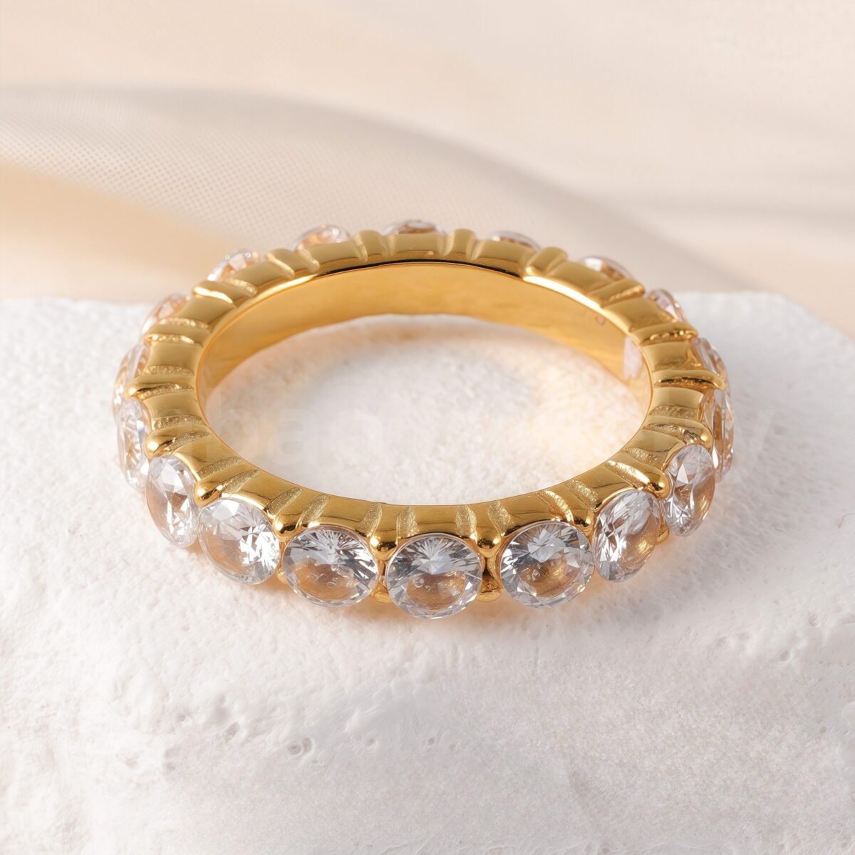 Luxury 24K Gold-Plating Stainless Steel Stunning Crystal Embellishments Women's Waterproof Ring - Image 15