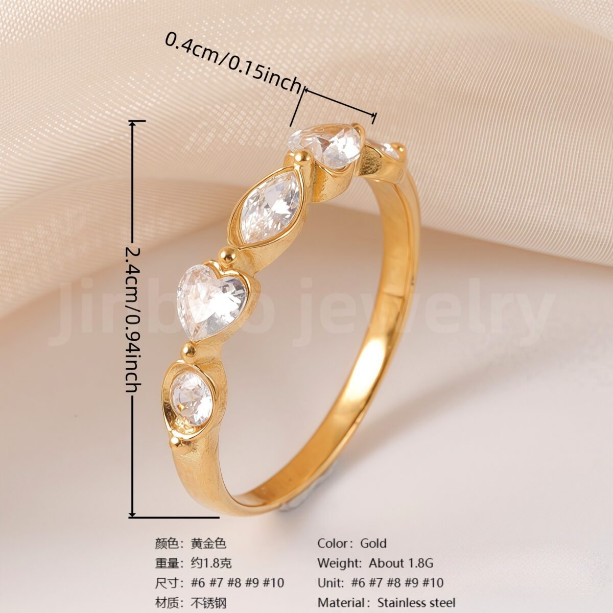 Luxury 24K Gold-Plating Stainless Steel Stunning Crystal Embellishments Women's Waterproof Ring - Image 10